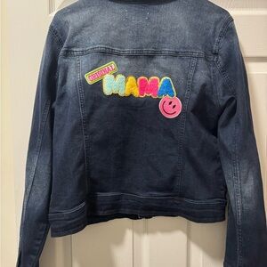 Ci Sono Dark Blue Denim Jacket with Colorful 'MAMA' Chenille Patch
